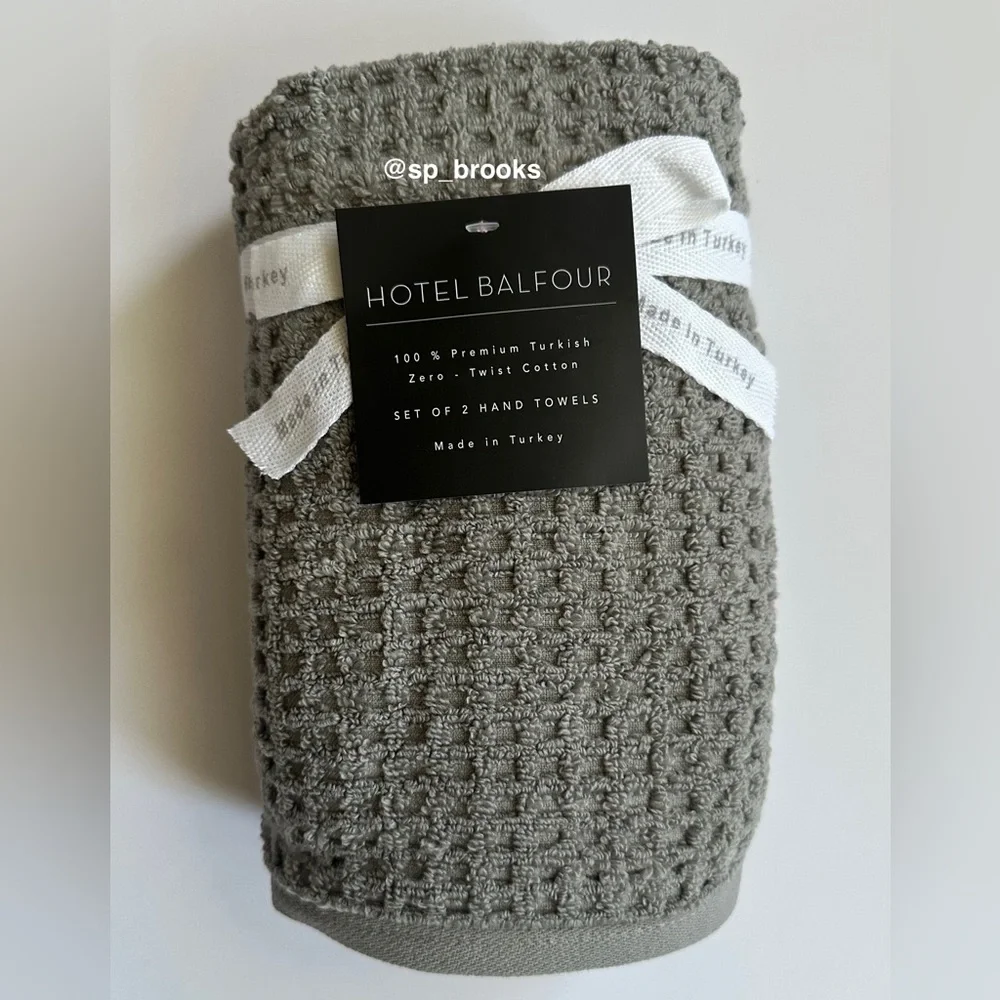 🎁2PC Hotel Balfour Hand Towel Set - Waffle - Gray Zero Twist Premium Cotton